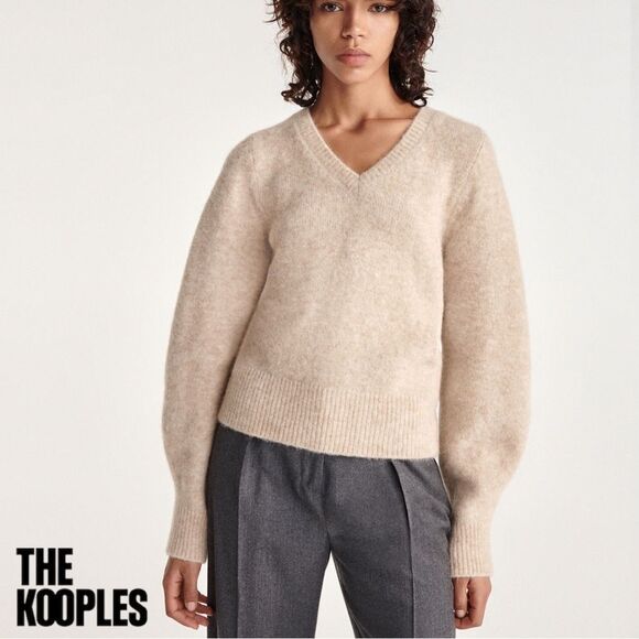 The Kooples **NWT** Knit V-neck Sweater With Baggy Sleeves in Beige - Picture 2 of 10
